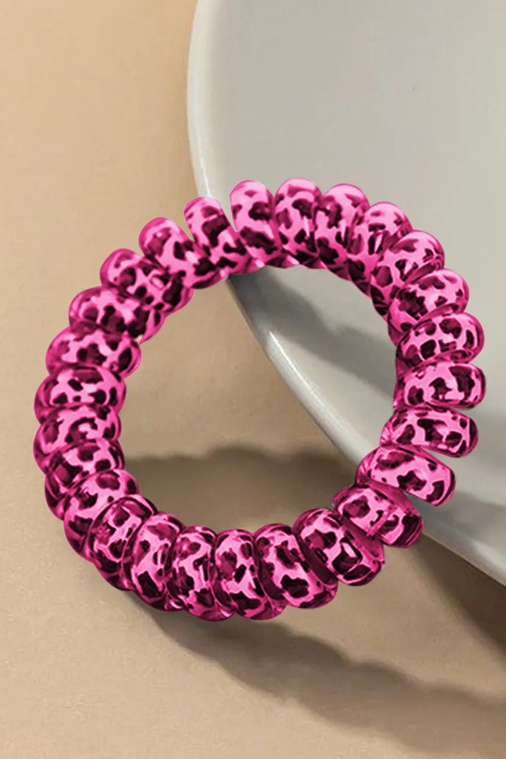 Brown Leopard Telephone Spiral Coil Wire Hair Tie