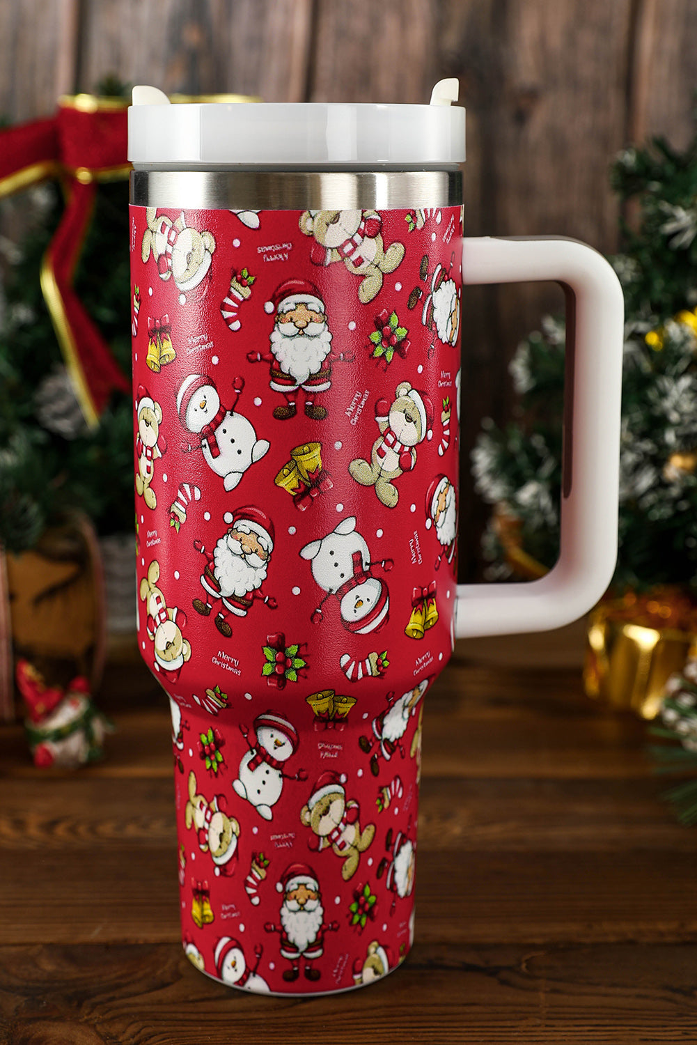 Fiery Red Christmas Pattern Print Stainless Steel Tumblers