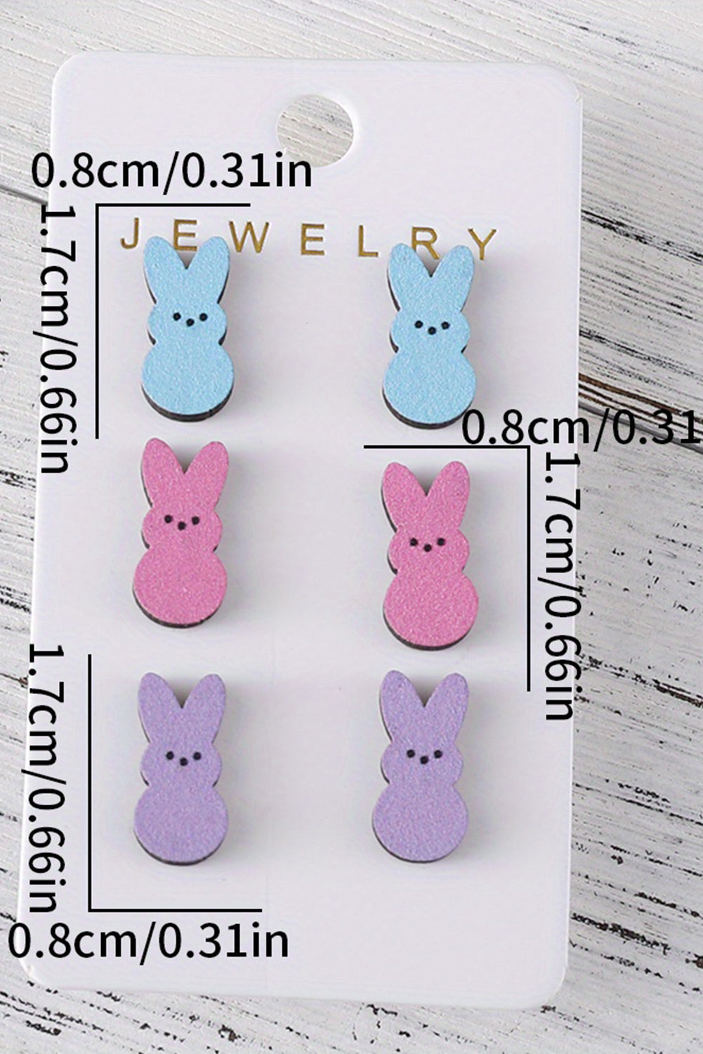 White Easter Bunny Doll Shape Wooden Stud Earrings