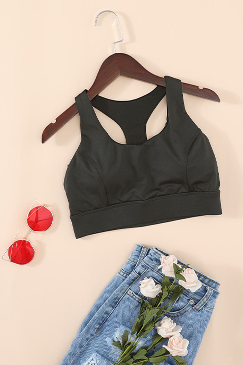 Black Athletic Push Up Cut Out Wireless Sports Bra