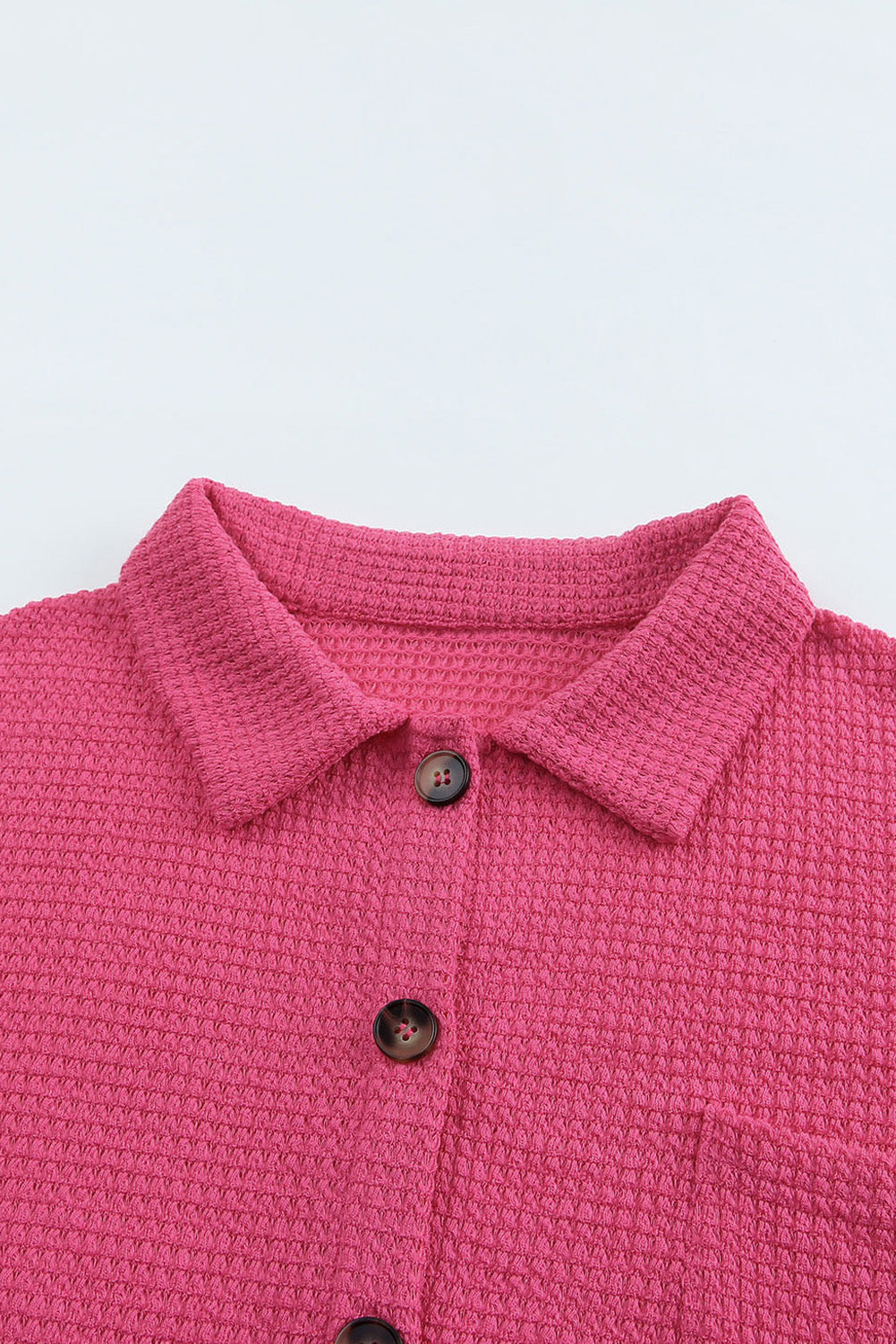 Green Pocket Buttons Front Waffle Knit Top