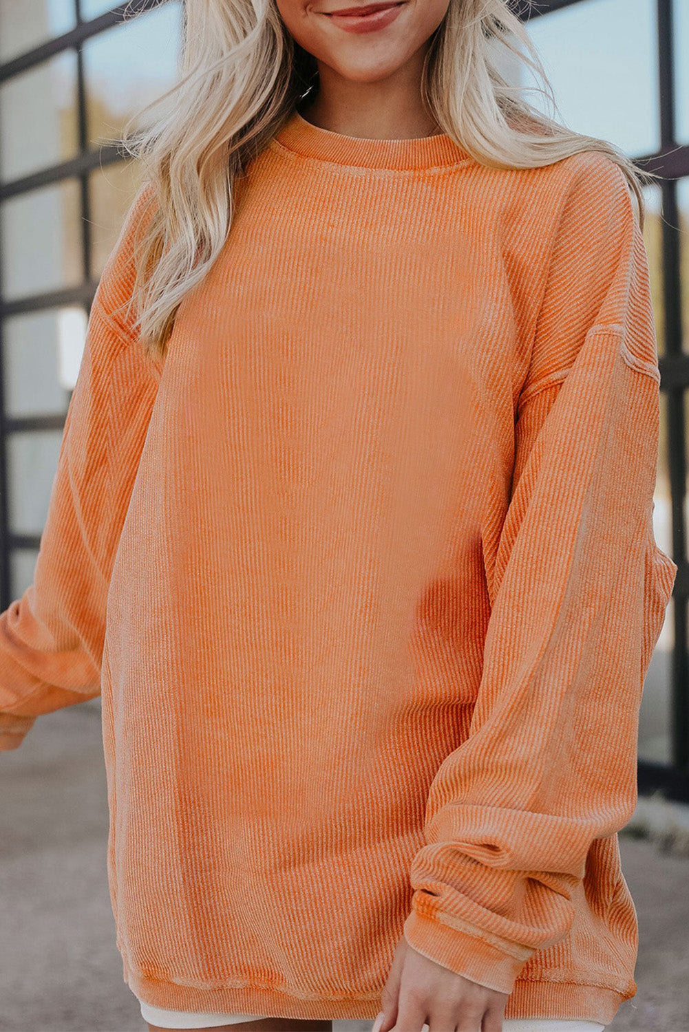 Orange Jolene Letter Print Ribbed Oversized Sweatshirt