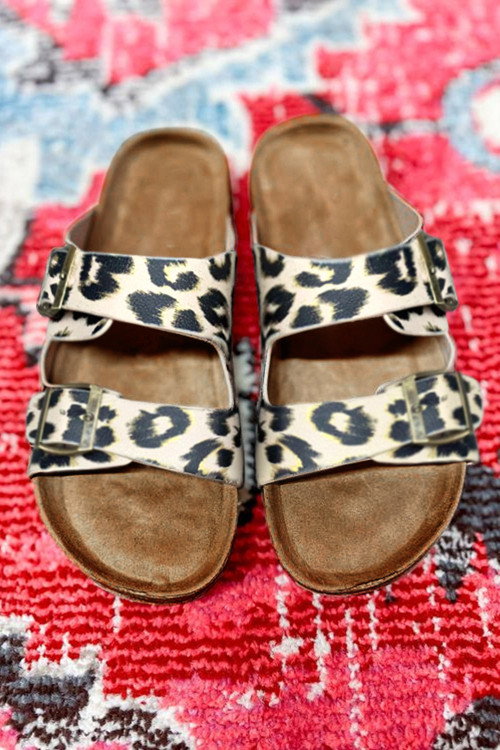 Leopard PU Leather Square Buckle Sandals