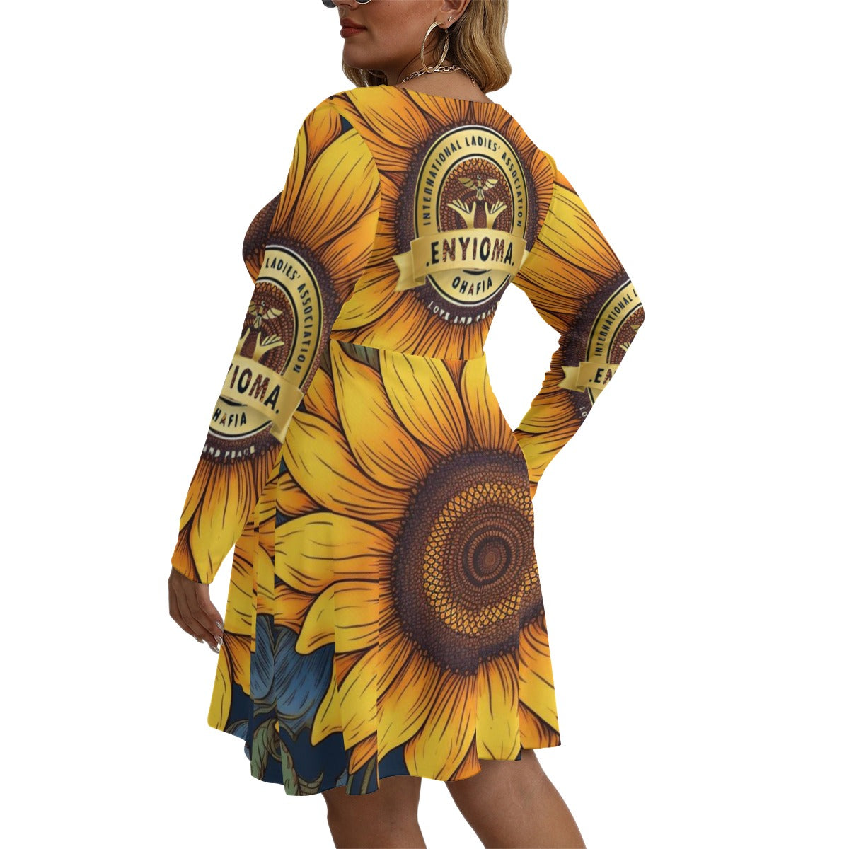 Rachvid Enyioma Ohafia All-Over Print Women's V-neck Long Sleeve Dress (Plus Size)