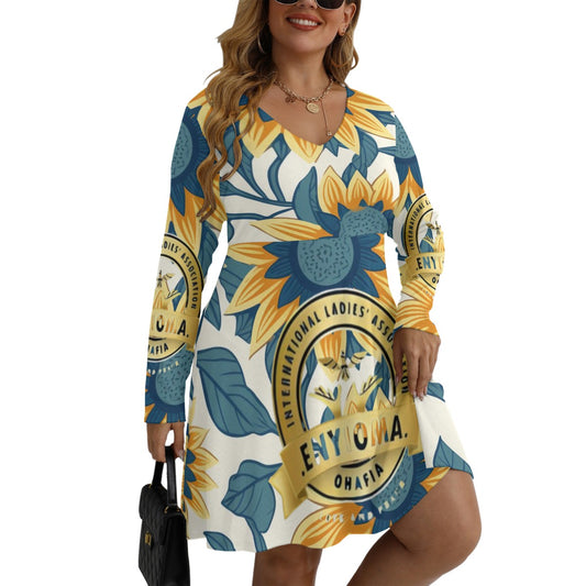 Rachvid Enyioma Ohafia All-Over Print Women's V-neck Long Sleeve Dress (Plus Size)