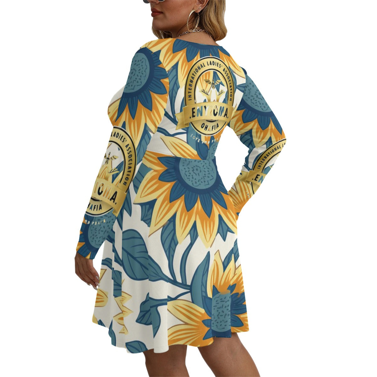 Rachvid Enyioma Ohafia All-Over Print Women's V-neck Long Sleeve Dress (Plus Size)