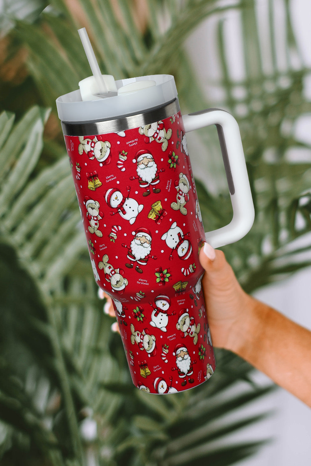 Fiery Red Christmas Pattern Print Stainless Steel Tumblers