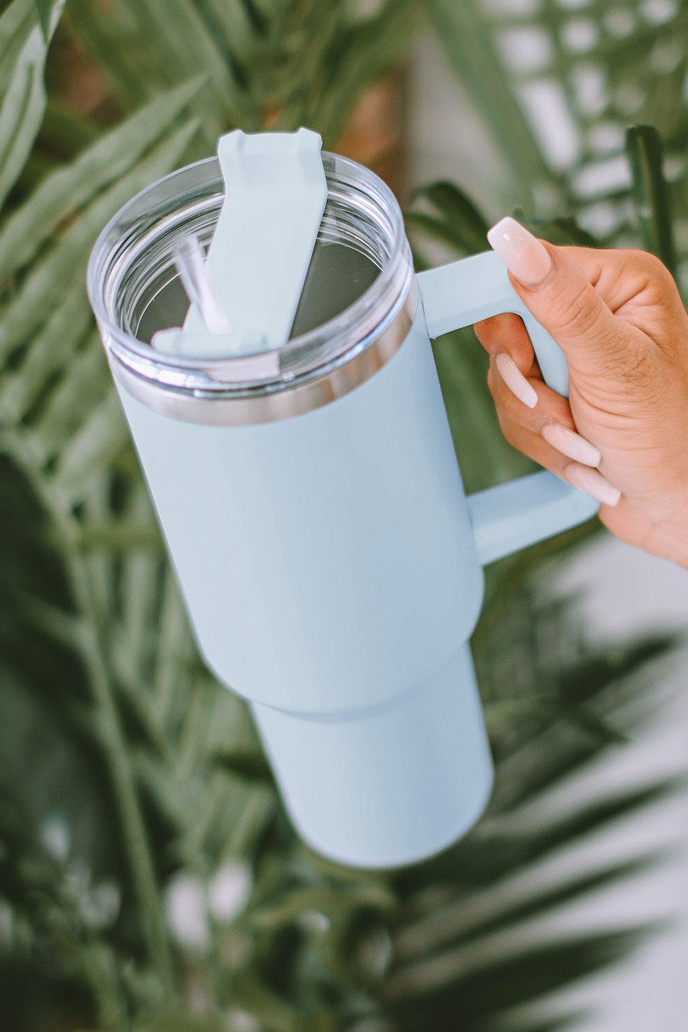 Light Blue 304 Stainless Steel Double Insulated Tumbler Mug with Straw