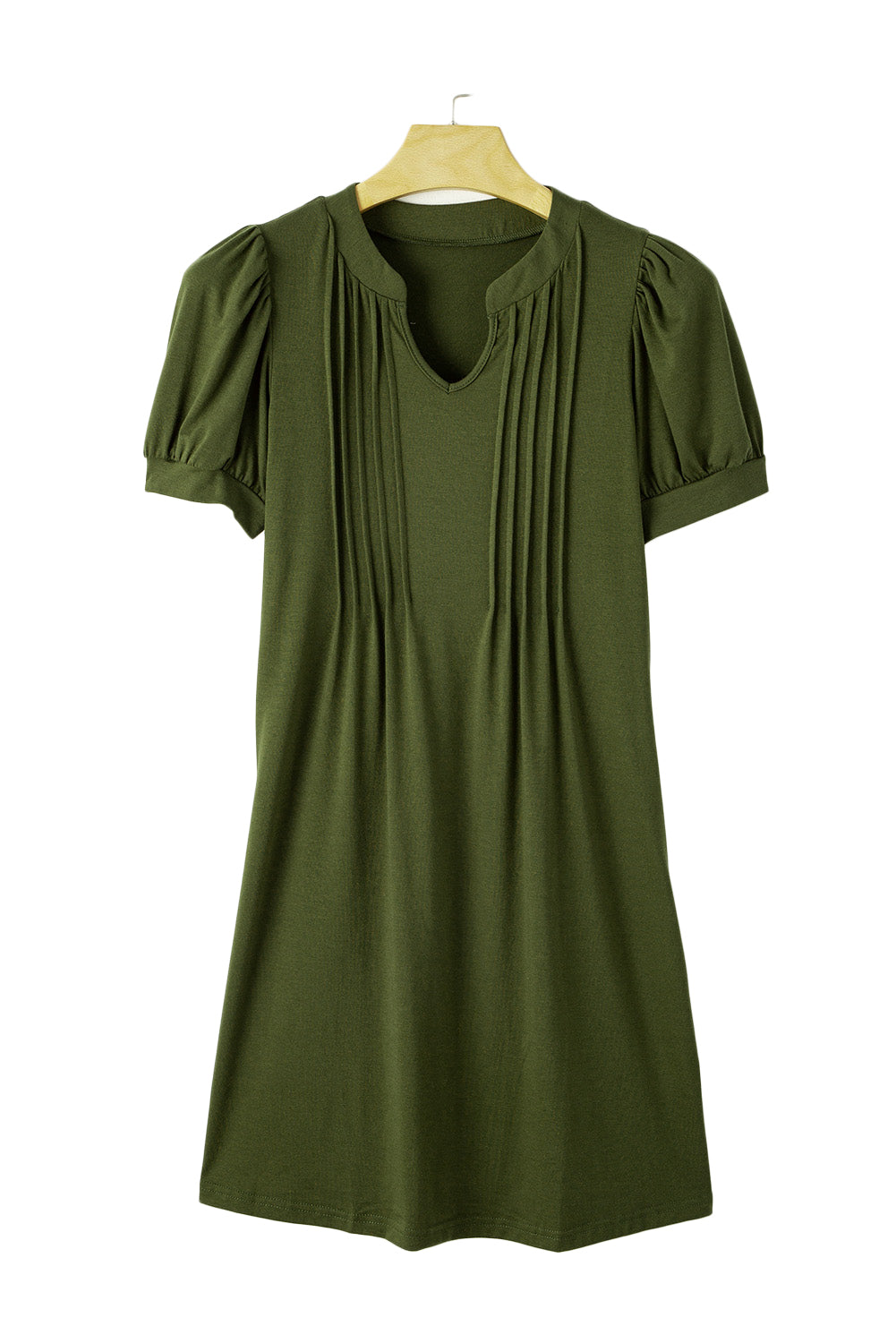 Desert Palm Notched Neck Pleated Puff Sleeve T Shirt Dress