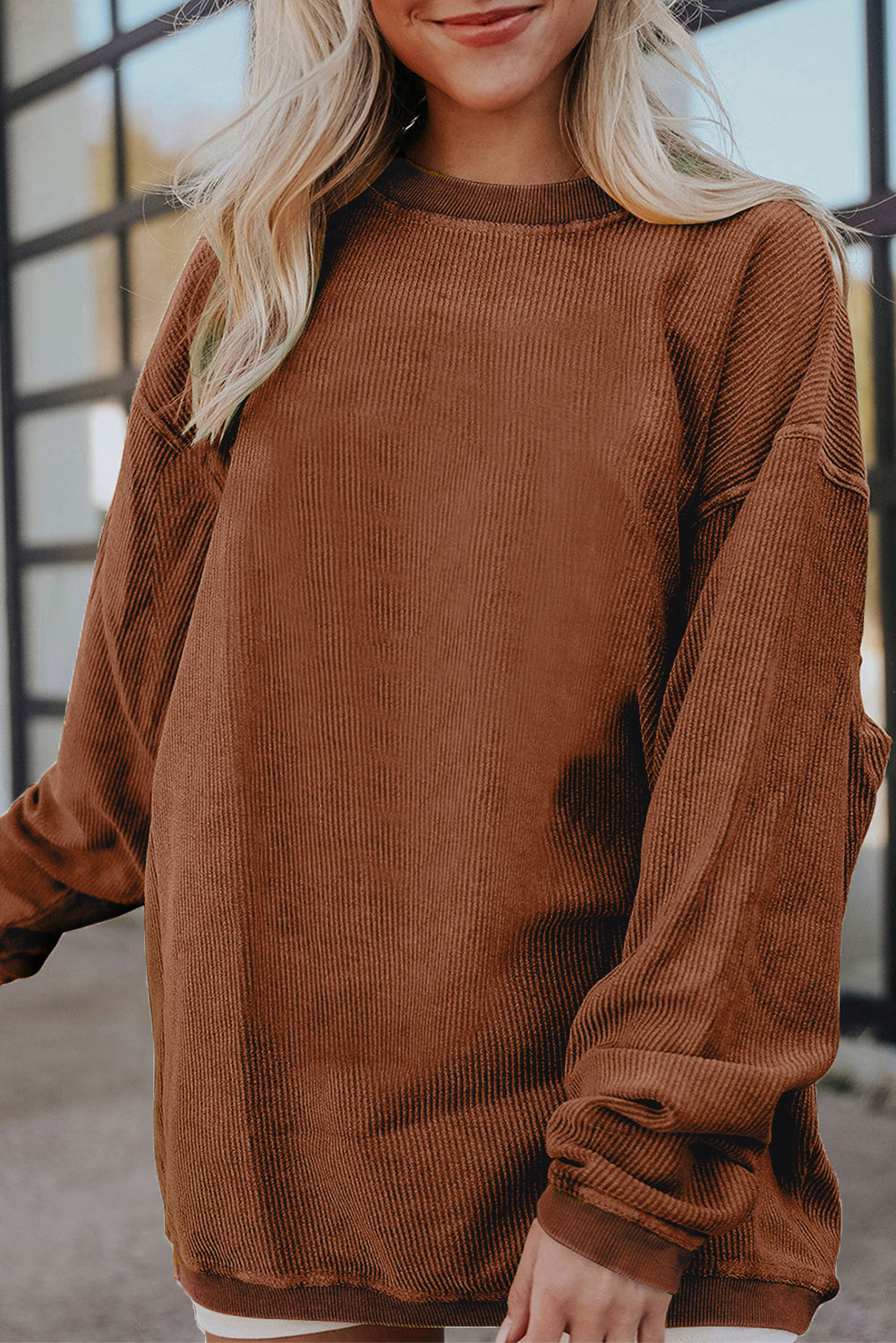 Orange Jolene Letter Print Ribbed Oversized Sweatshirt