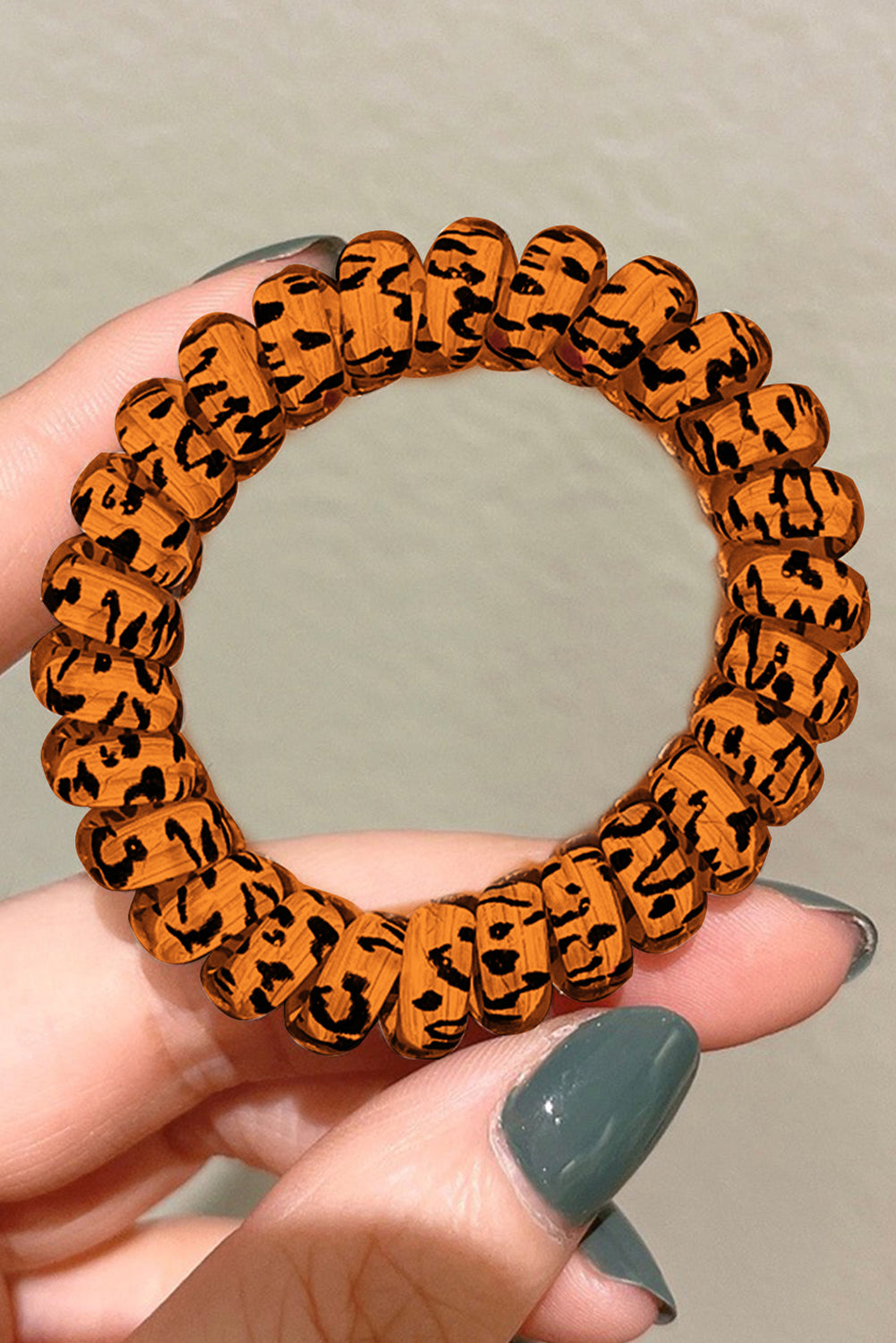 Brown Leopard Telephone Spiral Coil Wire Hair Tie