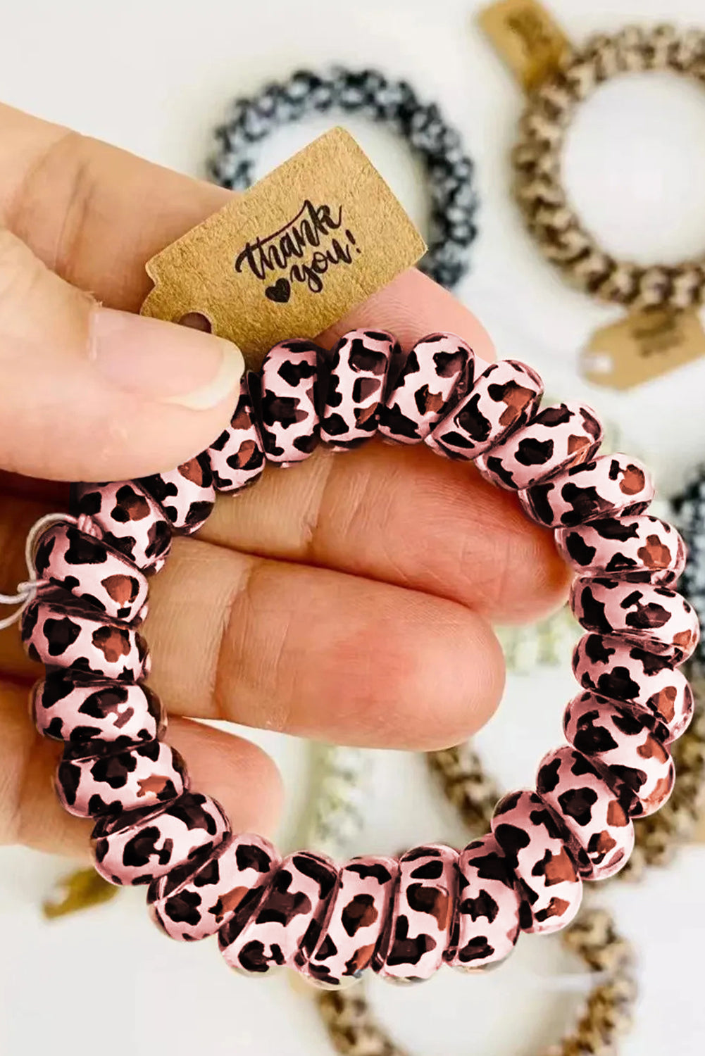 Brown Leopard Telephone Spiral Coil Wire Hair Tie