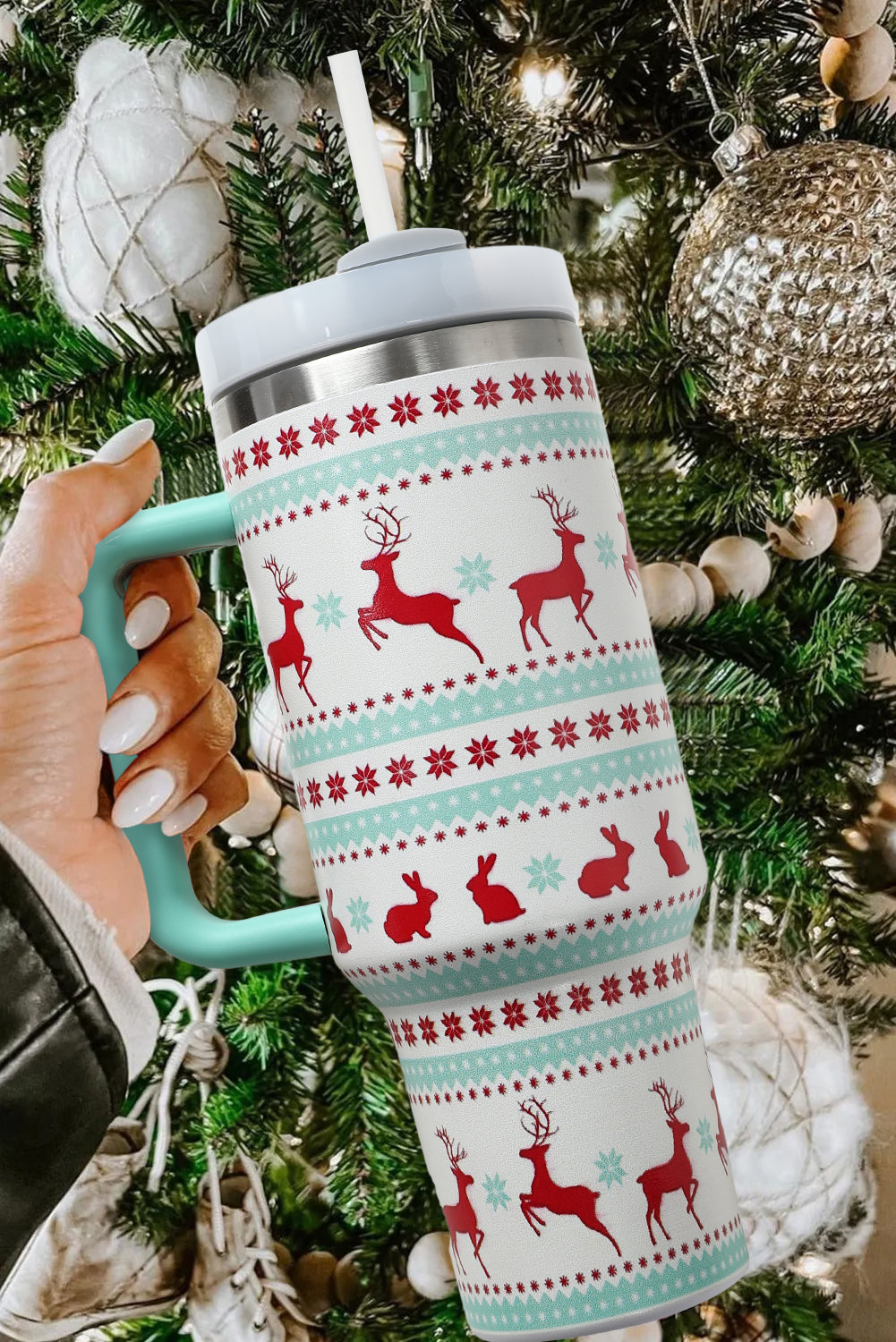 Fiery Red Christmas Pattern Print Stainless Steel Tumblers