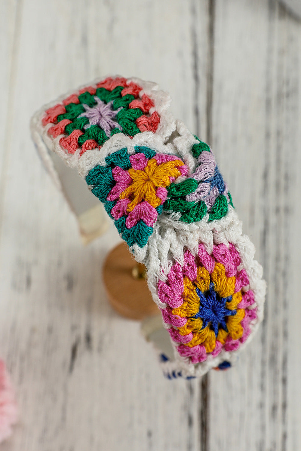 White Floral Knitted Bohemian Wide Headband