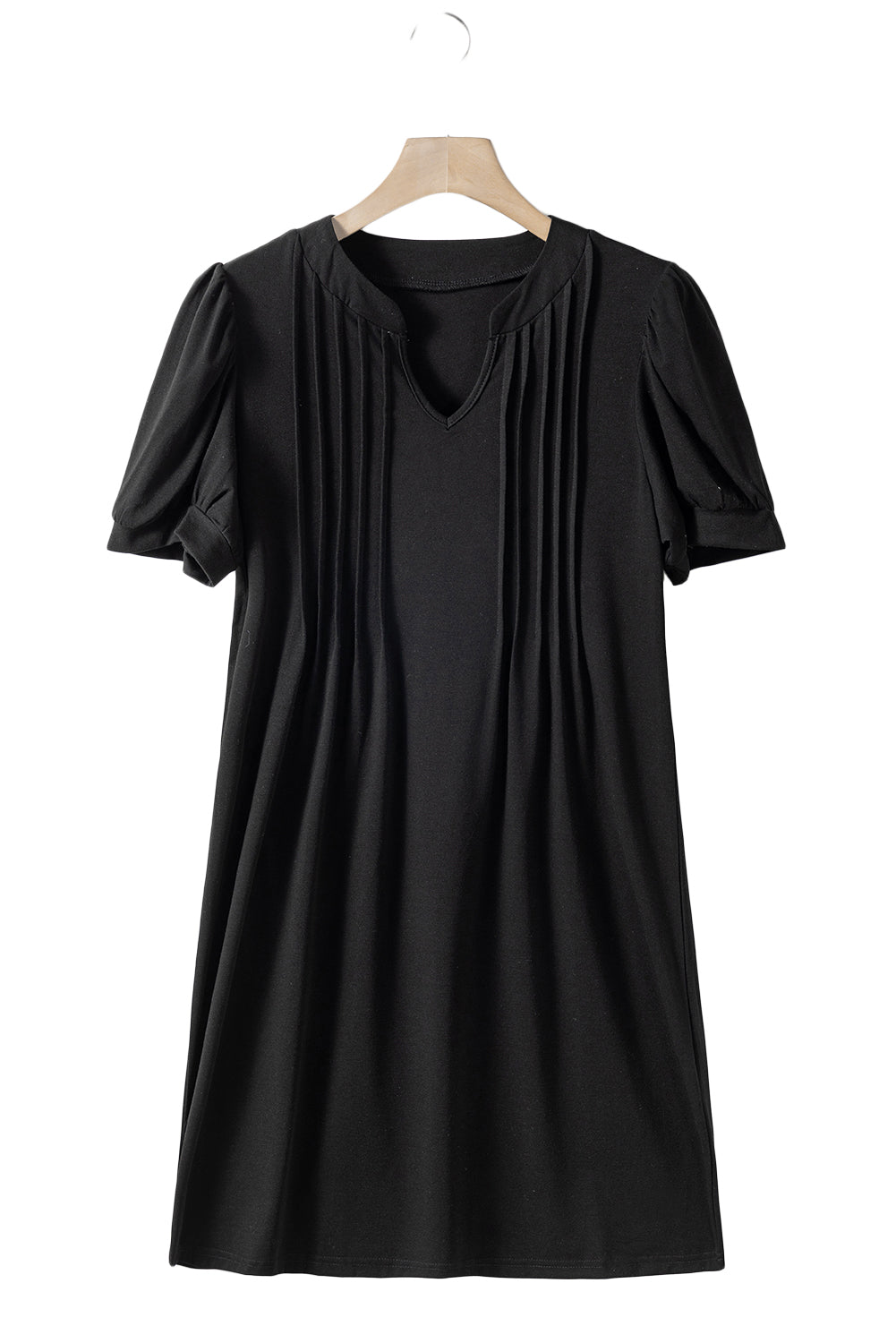 Desert Palm Notched Neck Pleated Puff Sleeve T Shirt Dress