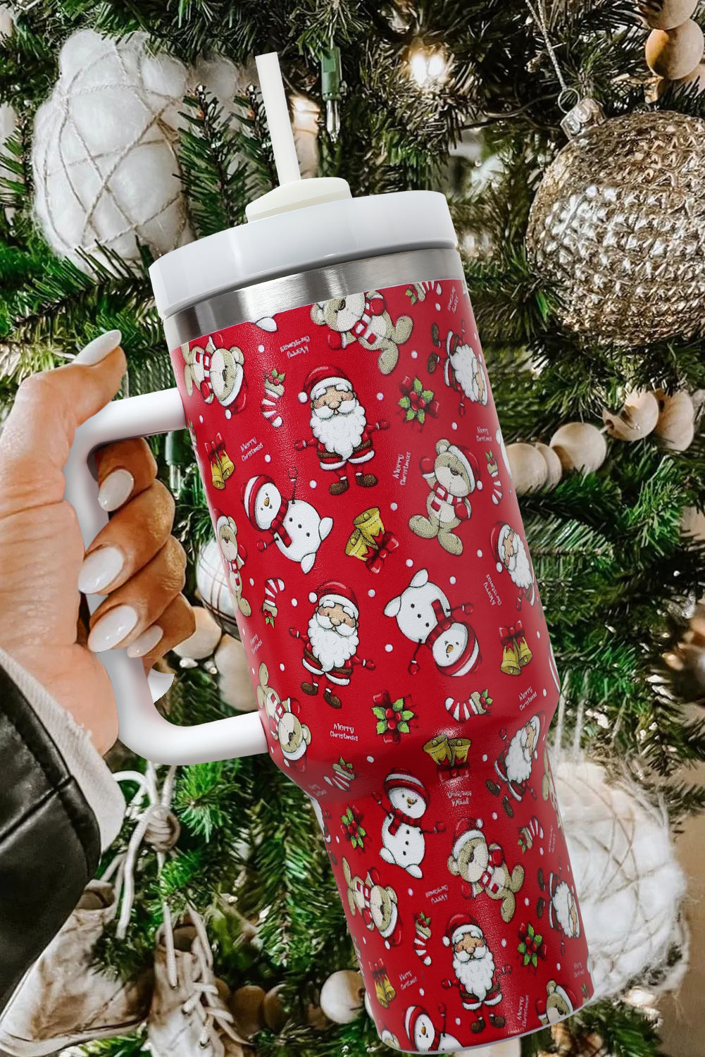 Fiery Red Christmas Pattern Print Stainless Steel Tumblers