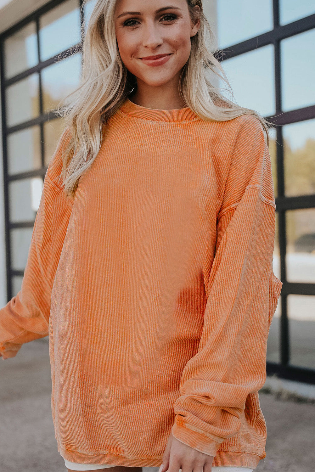 Orange Jolene Letter Print Ribbed Oversized Sweatshirt