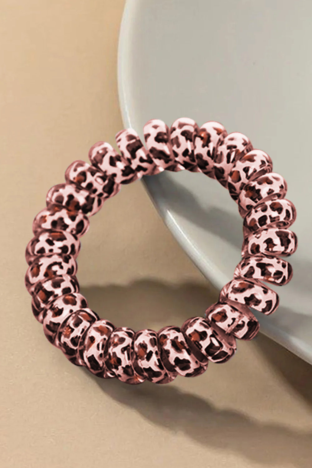 Brown Leopard Telephone Spiral Coil Wire Hair Tie