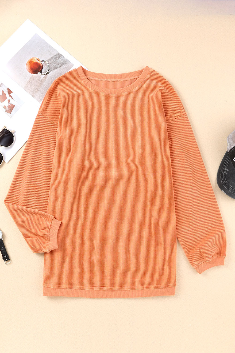 Orange Jolene Letter Print Ribbed Oversized Sweatshirt