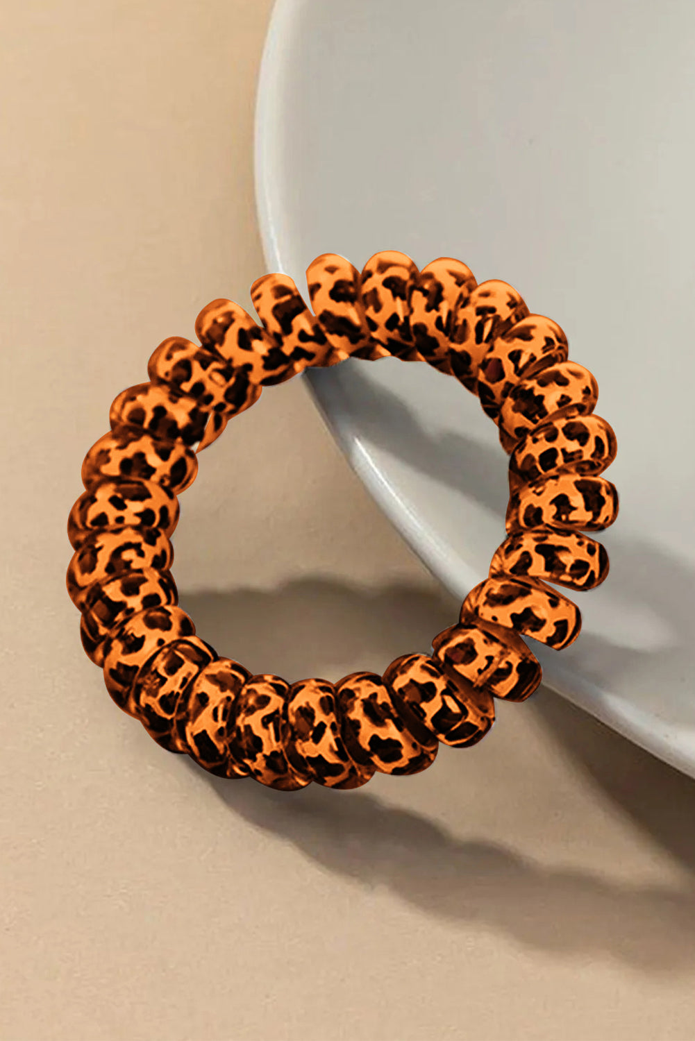 Brown Leopard Telephone Spiral Coil Wire Hair Tie