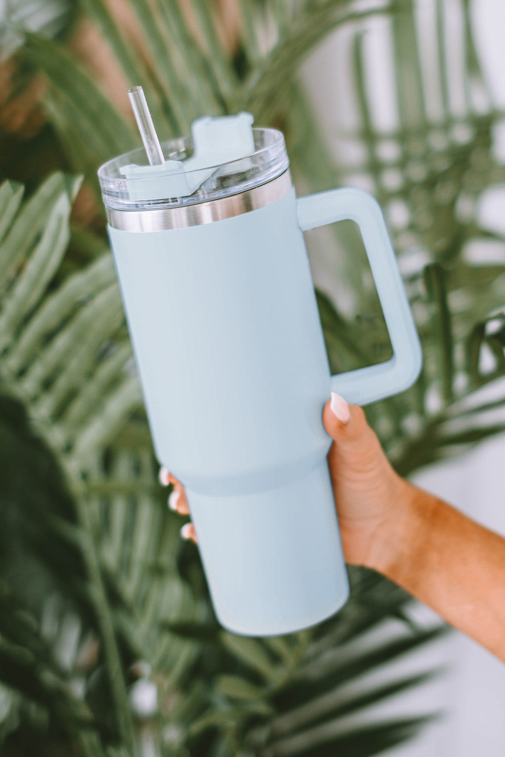 Light Blue 304 Stainless Steel Double Insulated Tumbler Mug with Straw