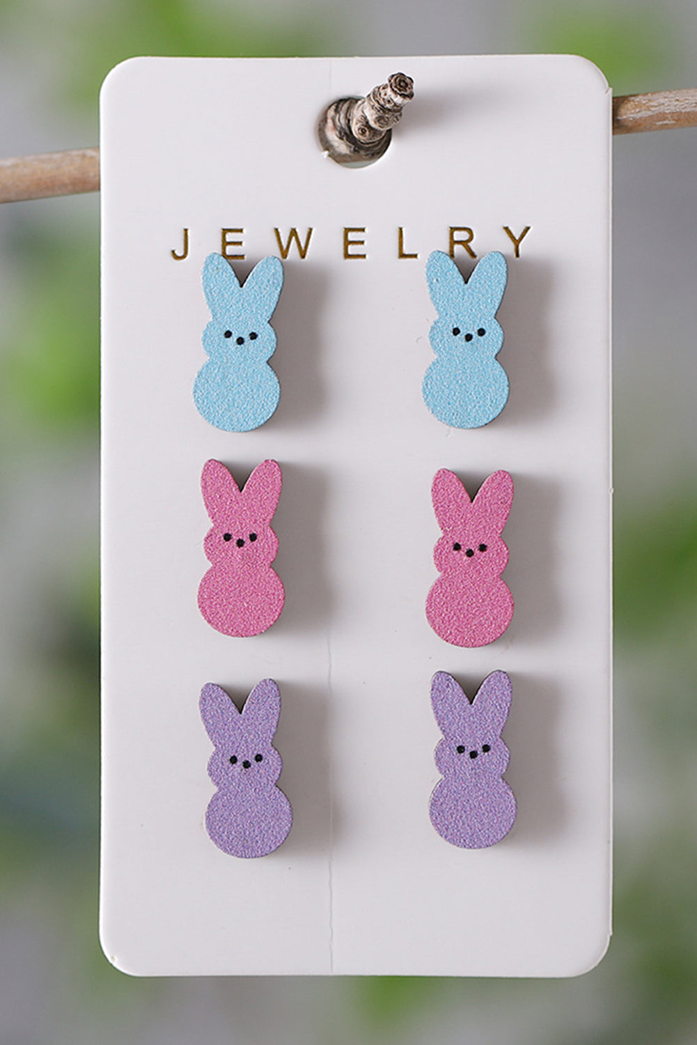 White Easter Bunny Doll Shape Wooden Stud Earrings