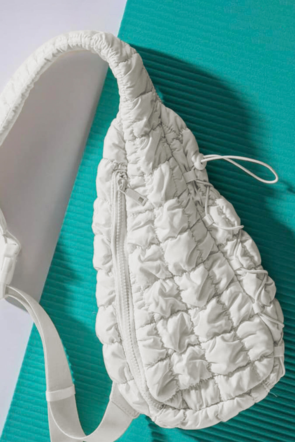 White Marshmallow Quilted Drawstring Decor Sling Bag