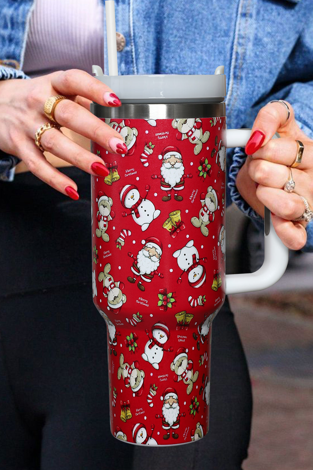 Fiery Red Christmas Pattern Print Stainless Steel Tumblers