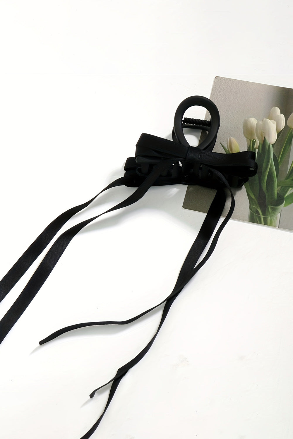 Black Elegant Ribbon Long Tail BowKnot Clip