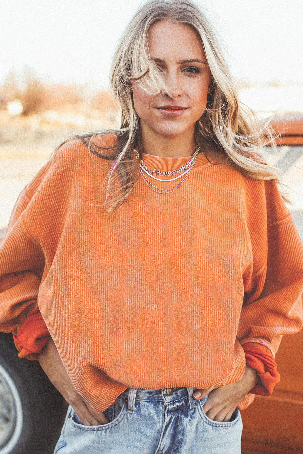 Orange Jolene Letter Print Ribbed Oversized Sweatshirt