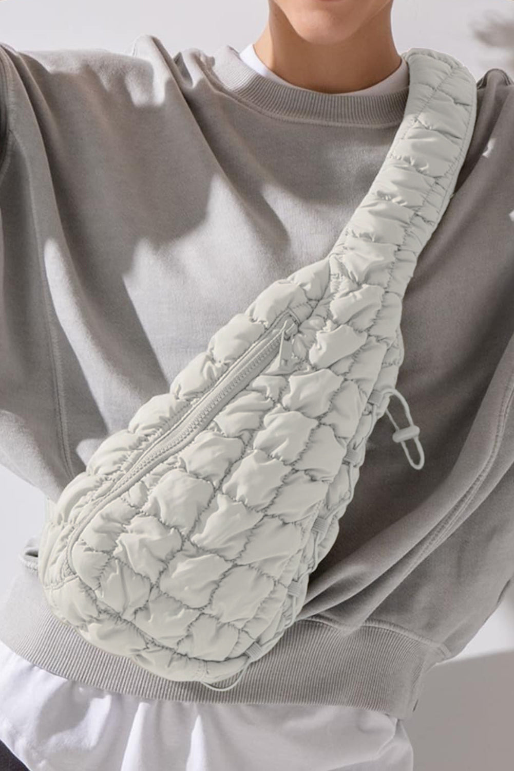 White Marshmallow Quilted Drawstring Decor Sling Bag