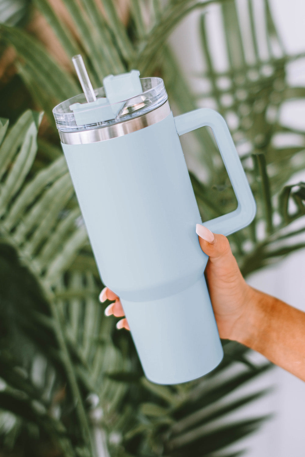 Light Blue 304 Stainless Steel Double Insulated Tumbler Mug with Straw