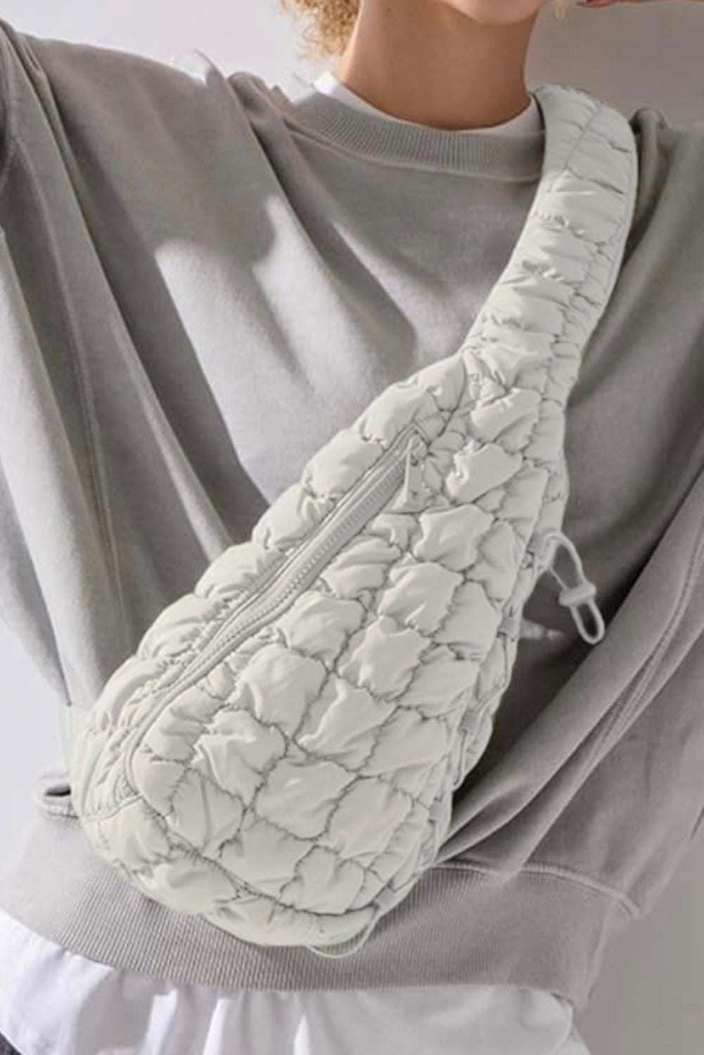 White Marshmallow Quilted Drawstring Decor Sling Bag