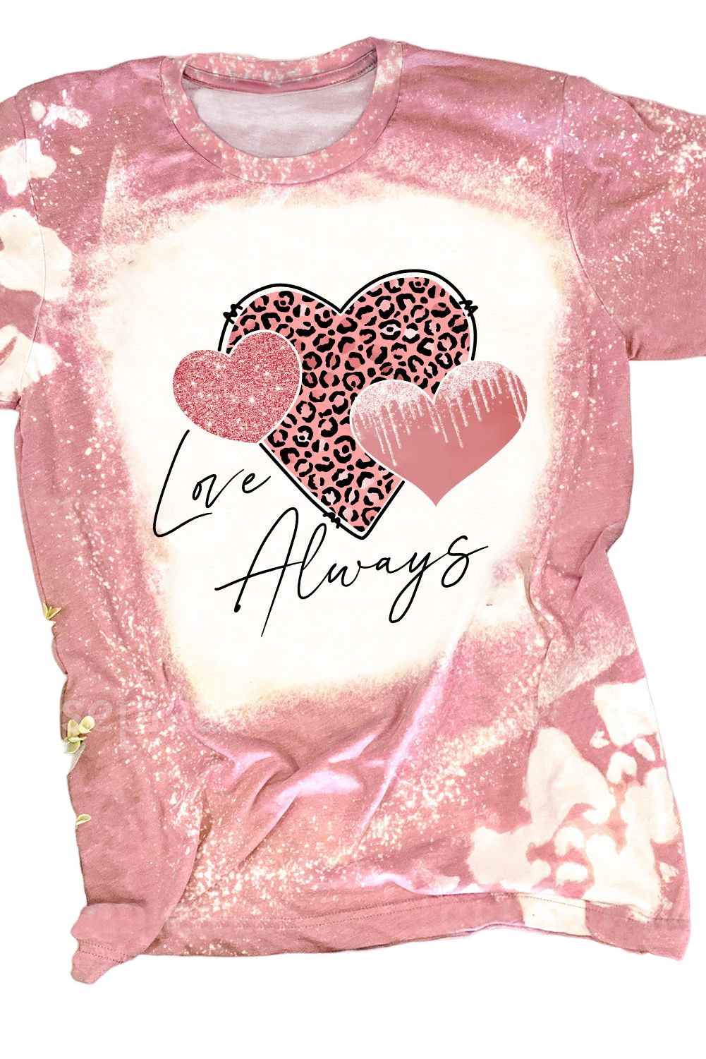 Love Always Heart Leopard Bleached Graphic T Shirt