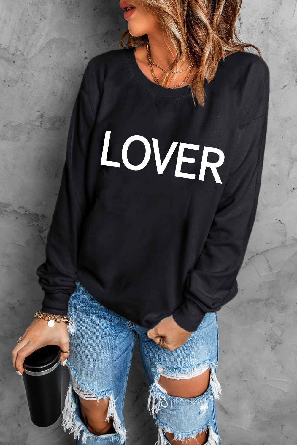 Heart Letters Print Casual Graphic Pullover Sweatshirt