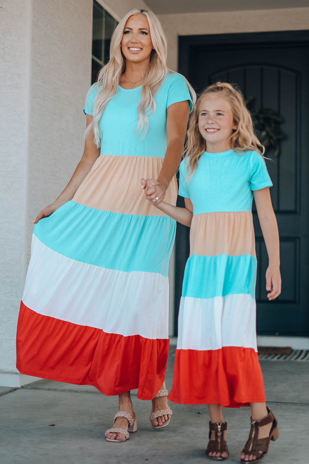 Multicolor Colorblock Tiered Maxi Dress Mommy & Me Dress