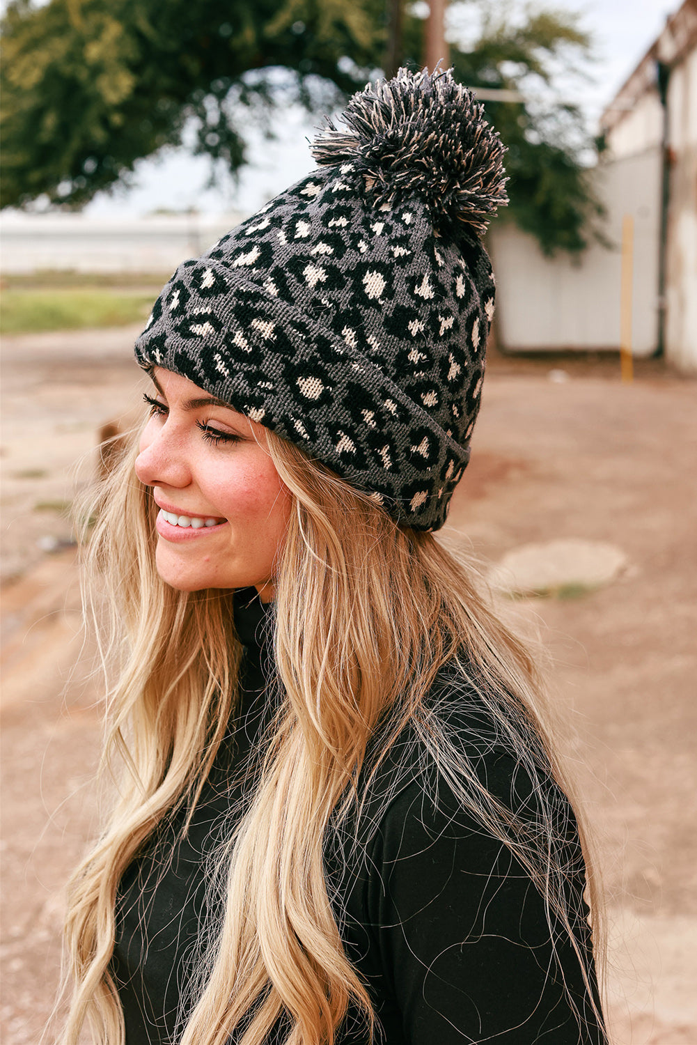 Leopard Pom Pom Casual Winter Knit Hat