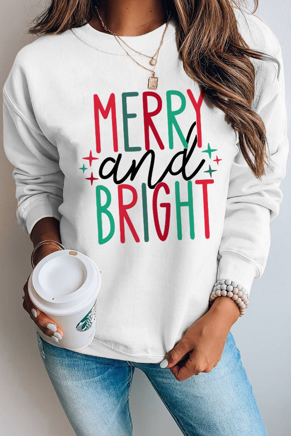 Grey Christmas Letter Print Graphic Long Sleeve Sweatshirt