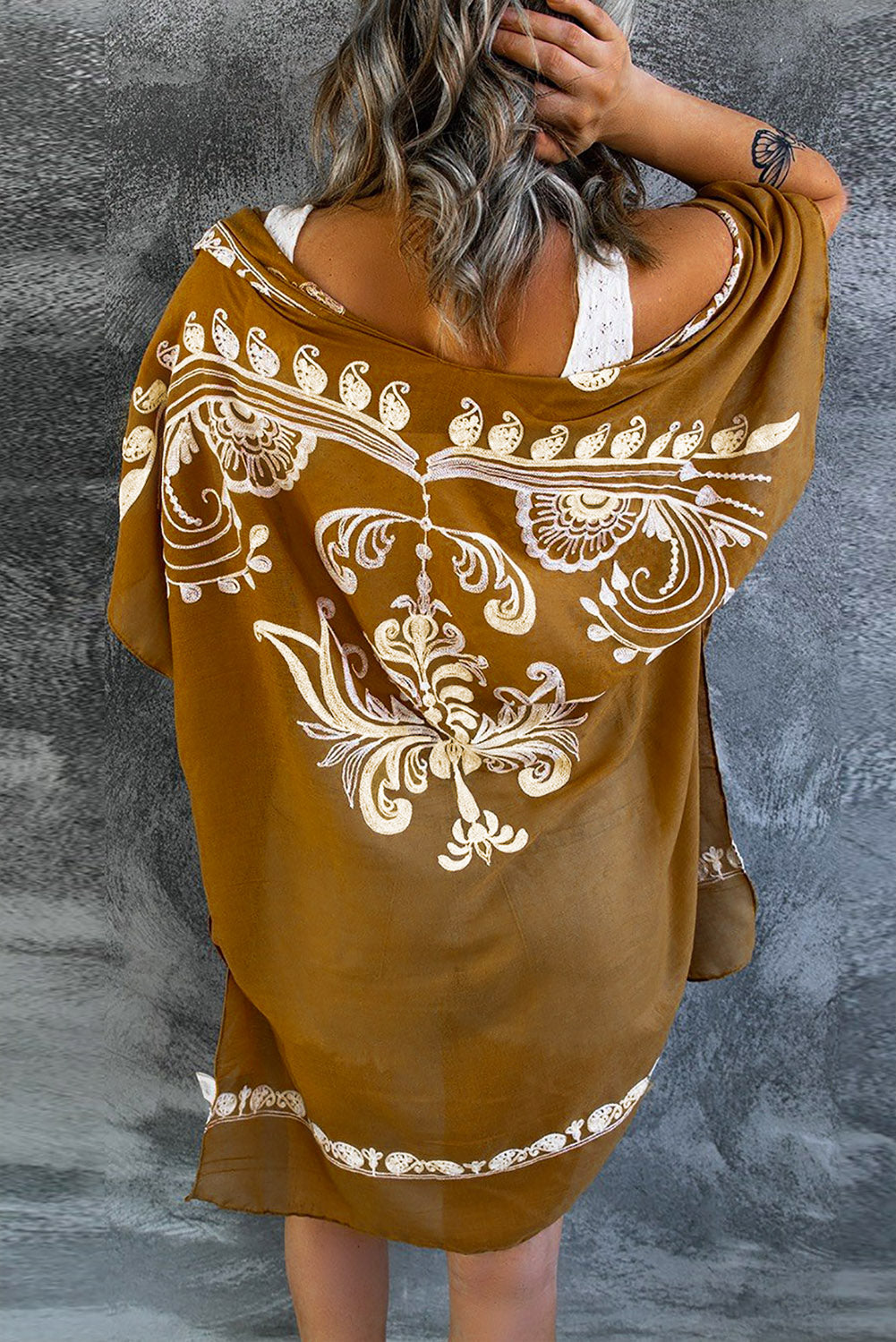 Bohemian Floral Pattern Embroidery Kimono Cover Up