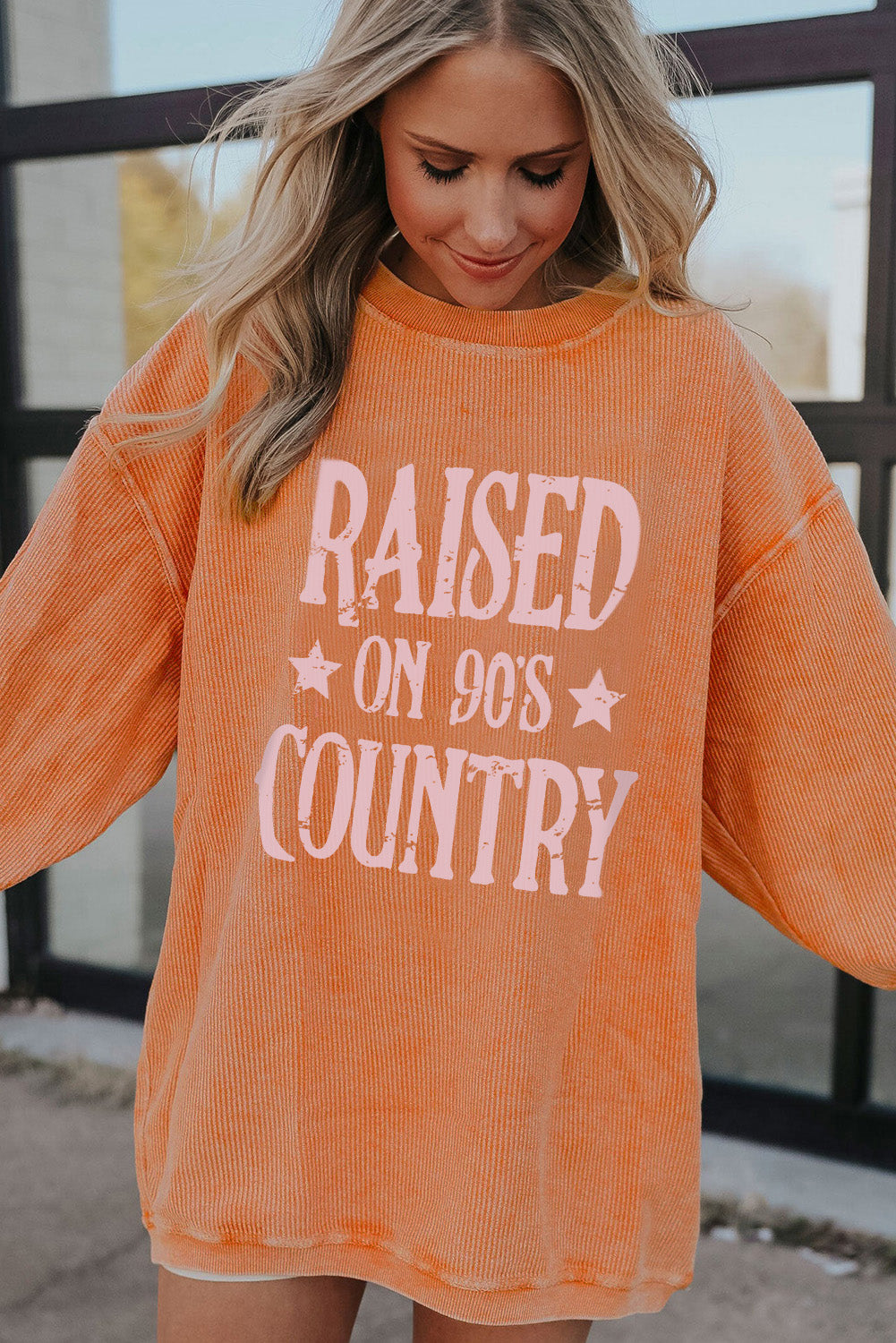 Orange Jolene Letter Print Ribbed Oversized Sweatshirt