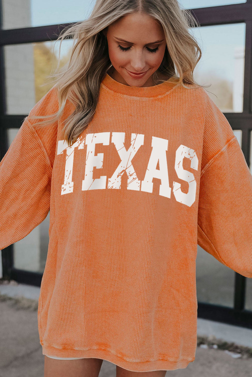 Orange Jolene Letter Print Ribbed Oversized Sweatshirt