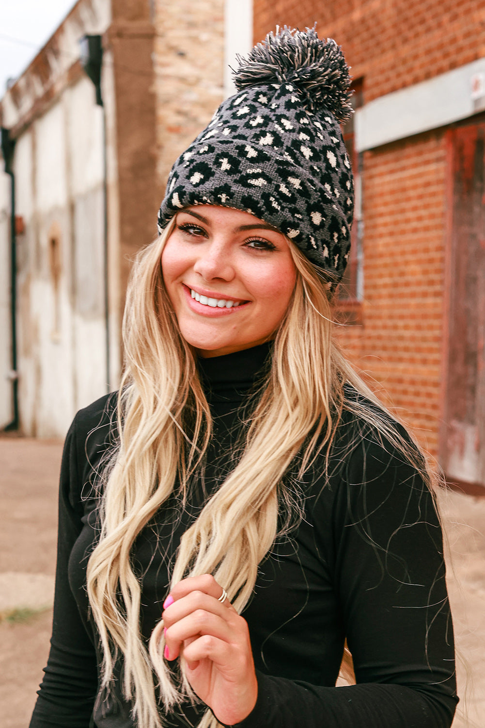 Leopard Pom Pom Casual Winter Knit Hat