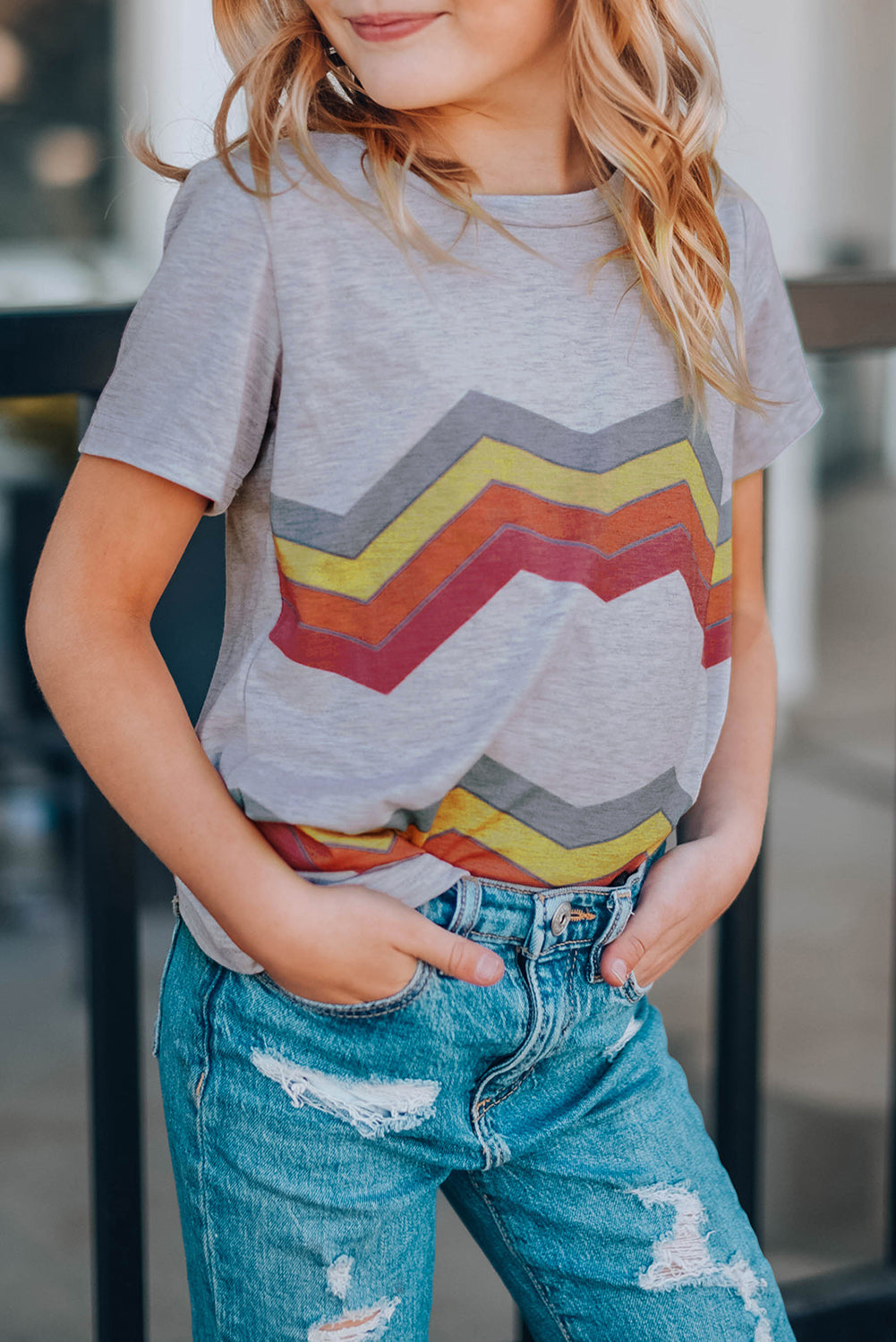 Colorful Wavy Stripes Print Short Sleeve Tee