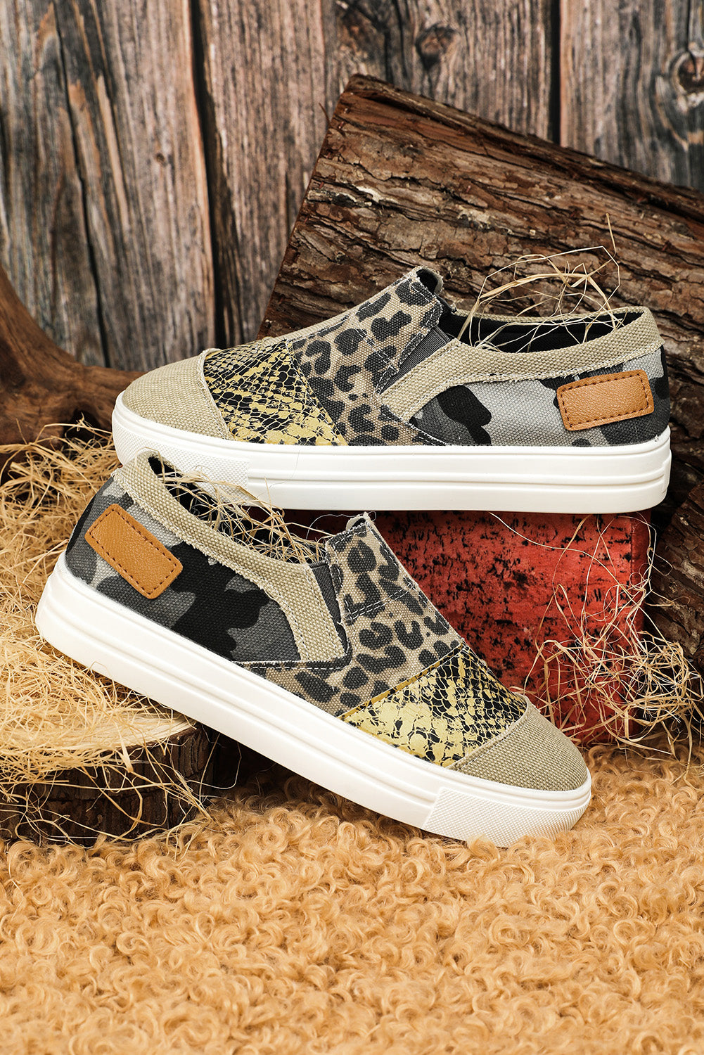 Snake Leopard Mixed Print Slip-on Canvas