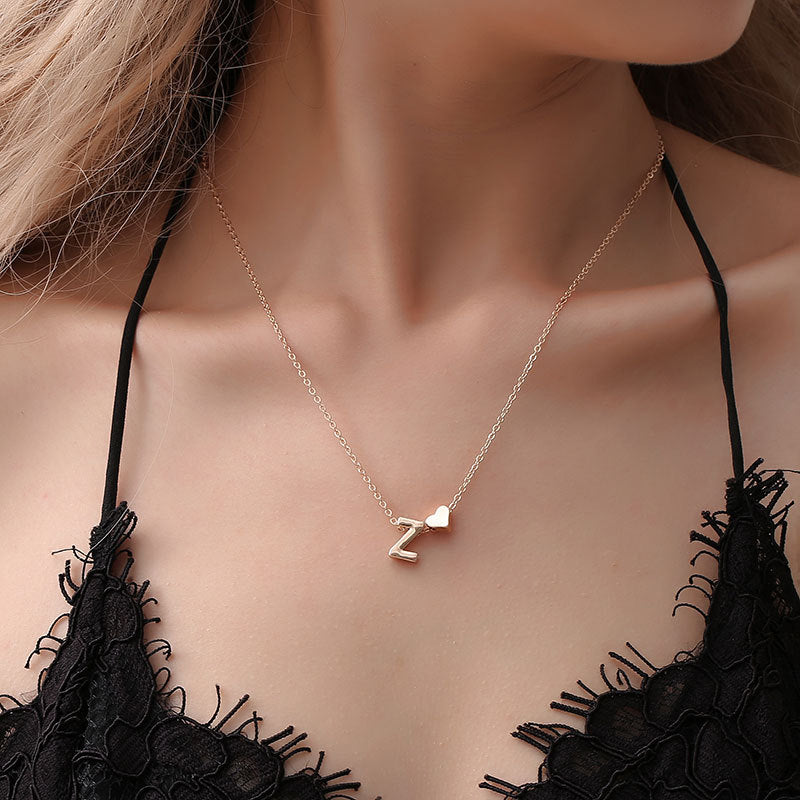 Tiny Heart Dainty Initial Necklace Gold Silver Color Letter Name Choker Necklace For Women Pendant Jewelry Gift