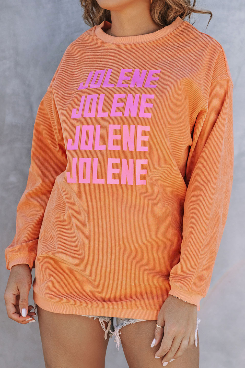 Orange Jolene Letter Print Ribbed Oversized Sweatshirt