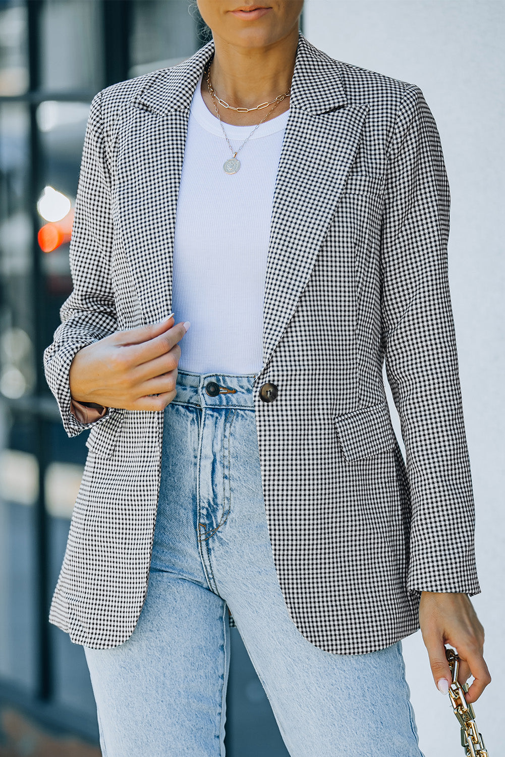 Casual Lapel Collar Plaid Blazer for Women