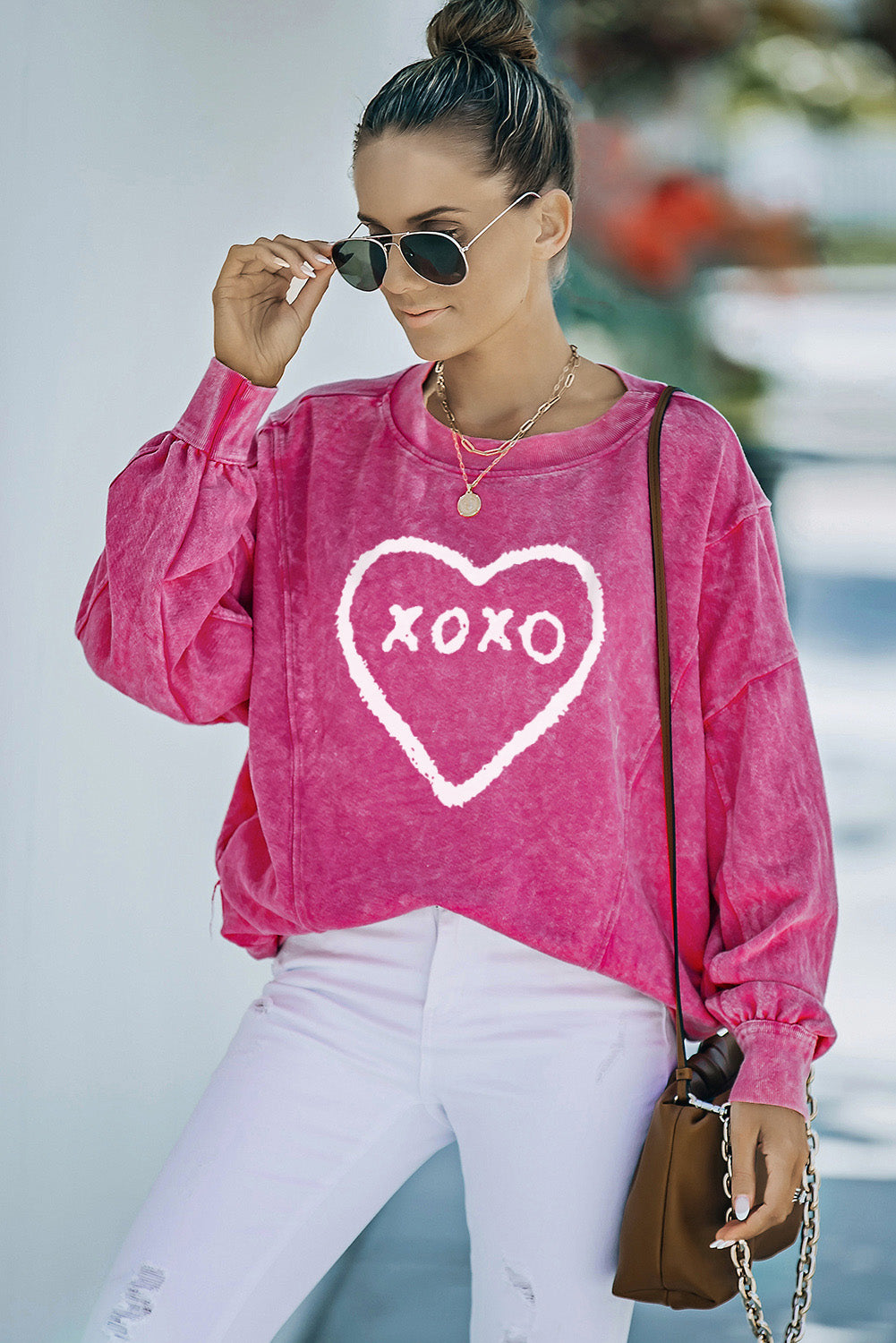 Rosy Rhinestone Star Washed Casual Graphic Sweatshirt