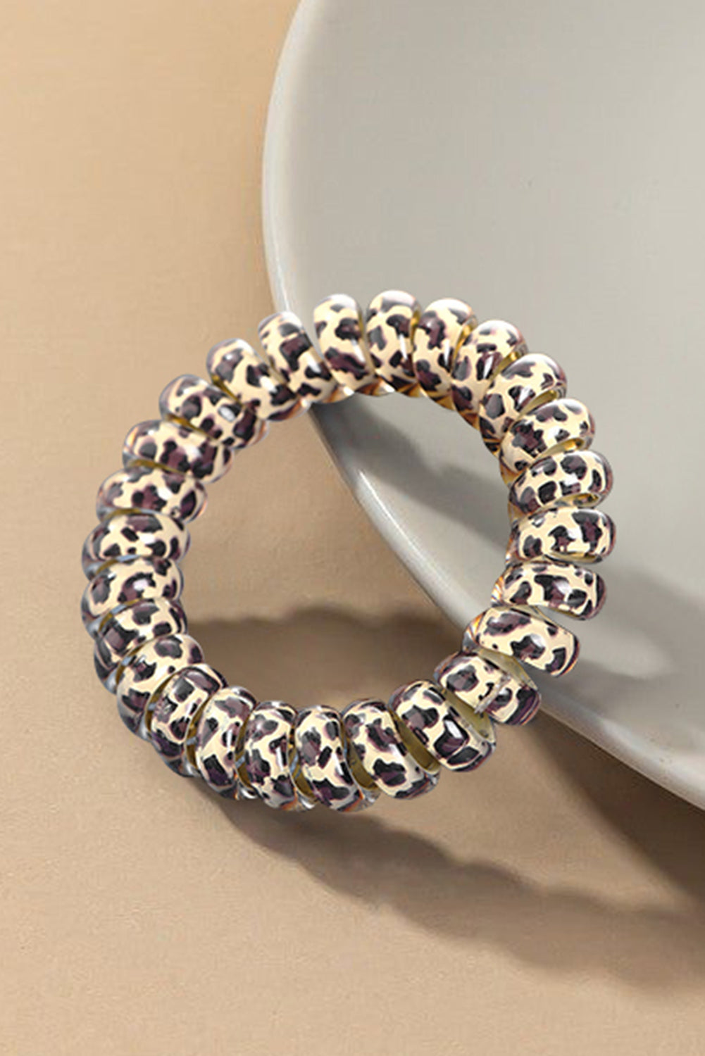 Brown Leopard Telephone Spiral Coil Wire Hair Tie