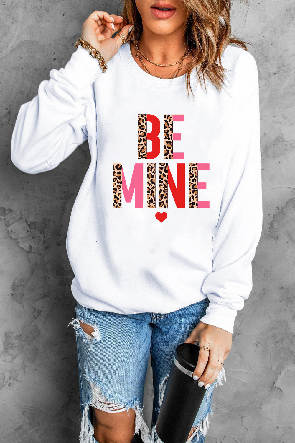 Heart Letters Print Casual Graphic Pullover Sweatshirt